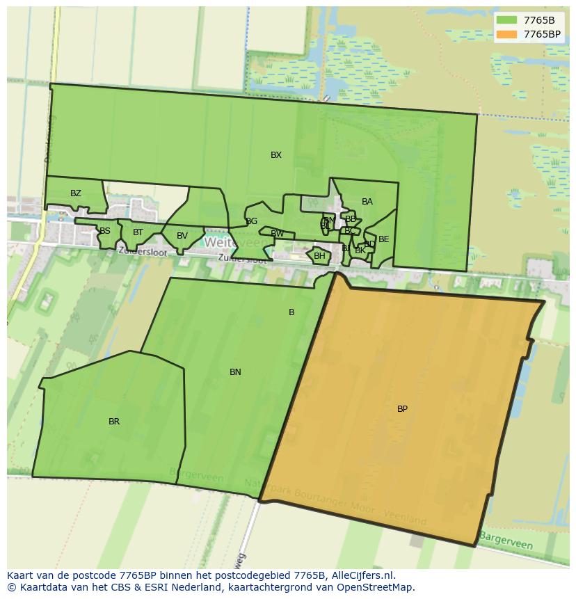 Afbeelding van het postcodegebied 7765 BP op de kaart.
