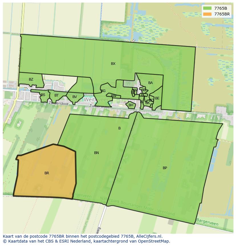 Afbeelding van het postcodegebied 7765 BR op de kaart.