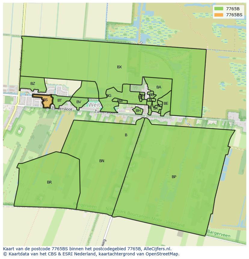 Afbeelding van het postcodegebied 7765 BS op de kaart.
