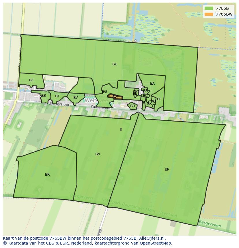 Afbeelding van het postcodegebied 7765 BW op de kaart.
