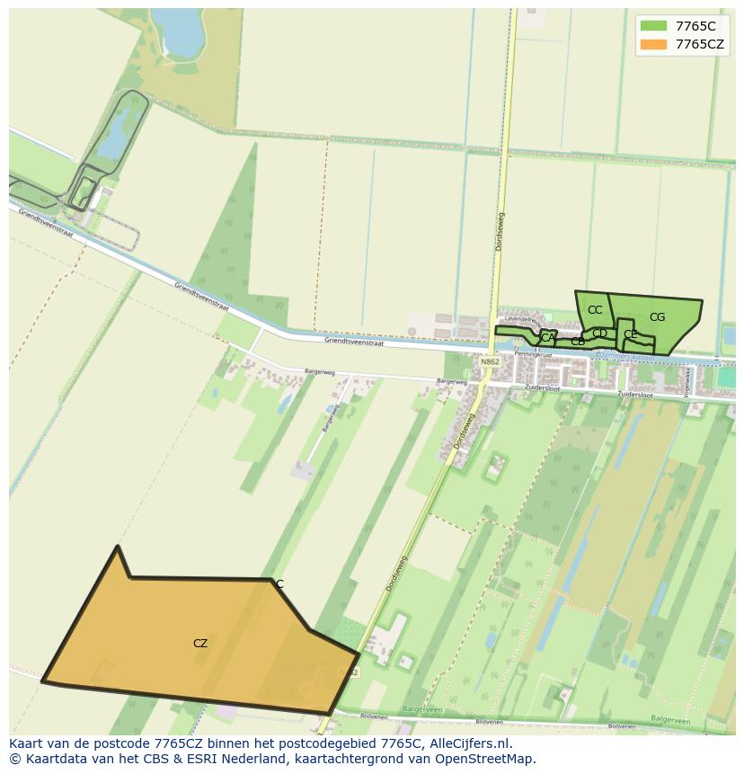 Afbeelding van het postcodegebied 7765 CZ op de kaart.