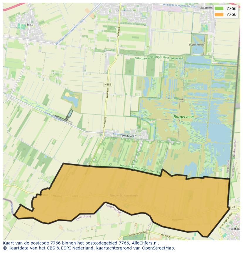 Afbeelding van het postcodegebied 7766 op de kaart.