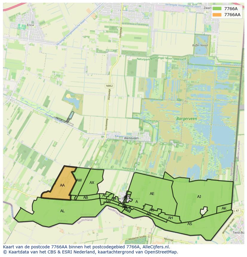 Afbeelding van het postcodegebied 7766 AA op de kaart.