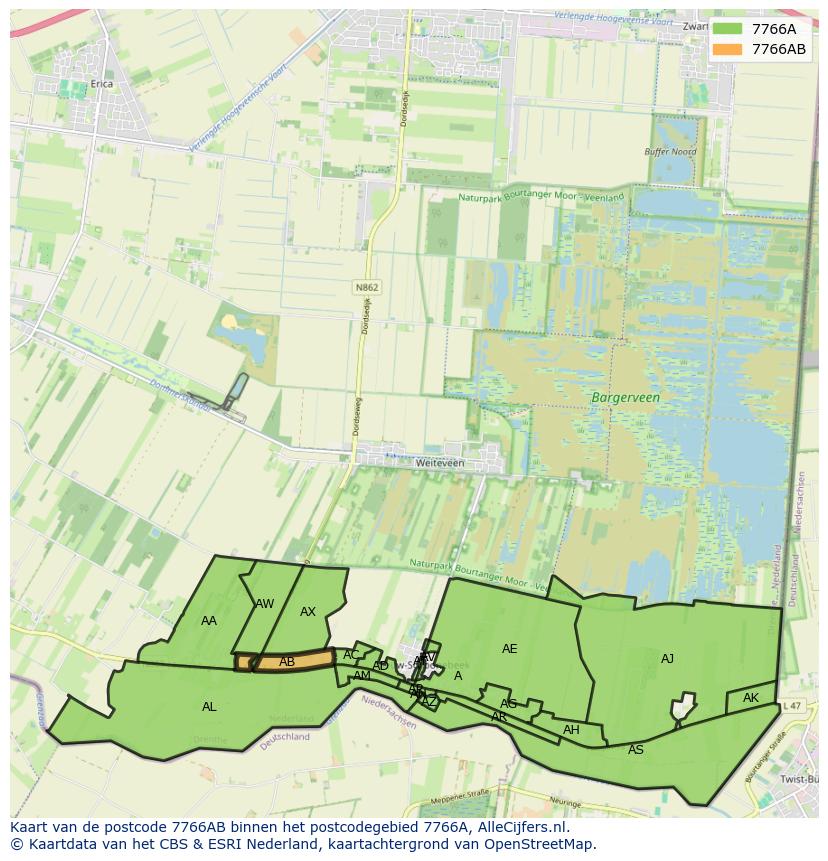 Afbeelding van het postcodegebied 7766 AB op de kaart.