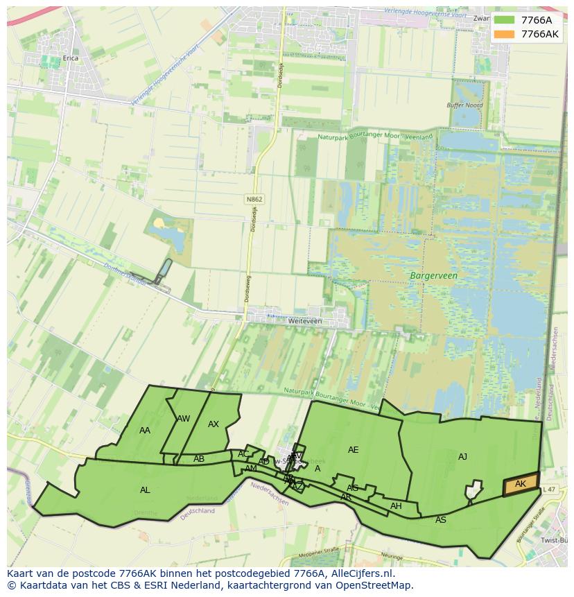 Afbeelding van het postcodegebied 7766 AK op de kaart.