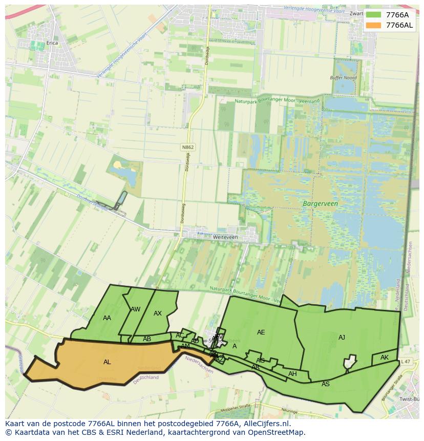 Afbeelding van het postcodegebied 7766 AL op de kaart.