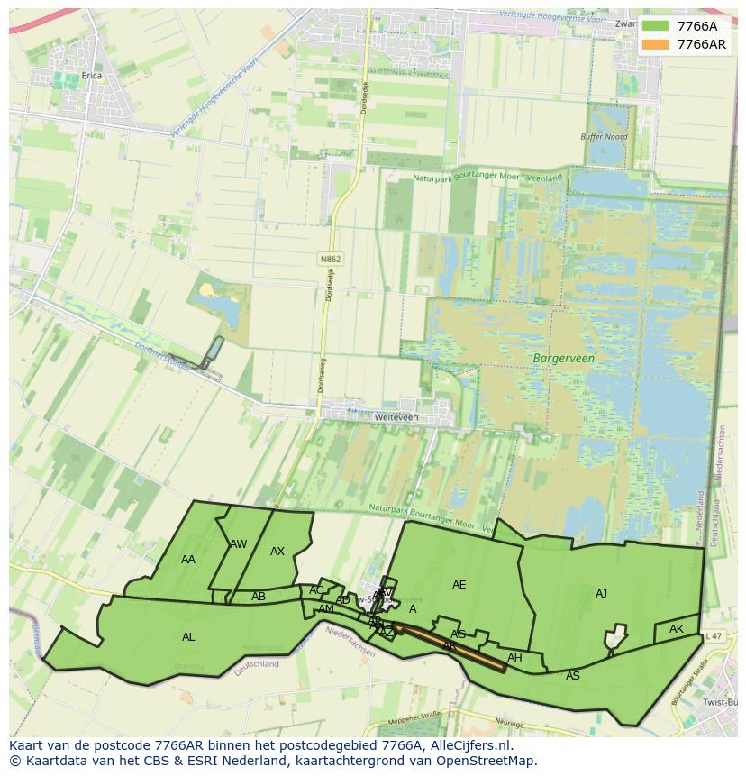 Afbeelding van het postcodegebied 7766 AR op de kaart.