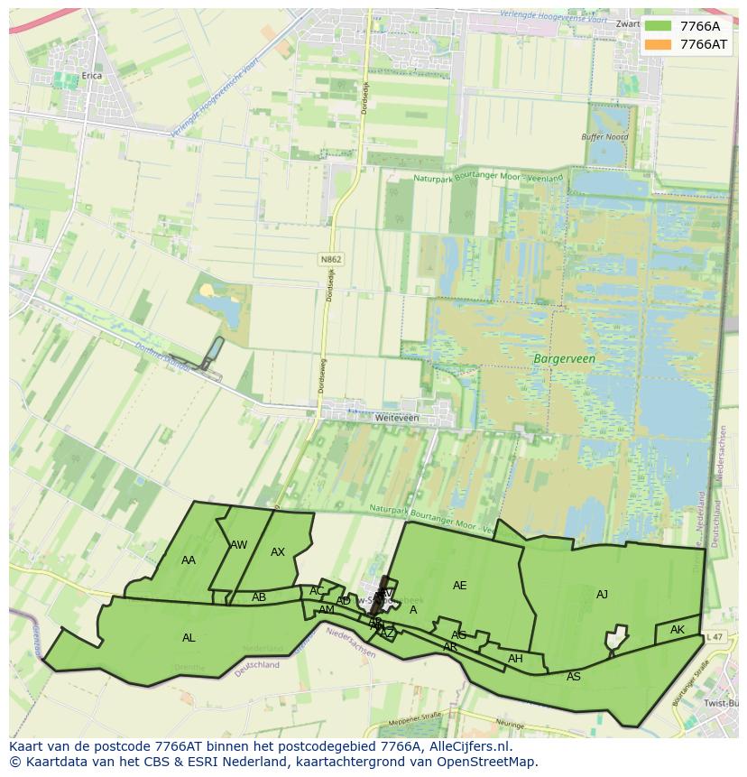Afbeelding van het postcodegebied 7766 AT op de kaart.