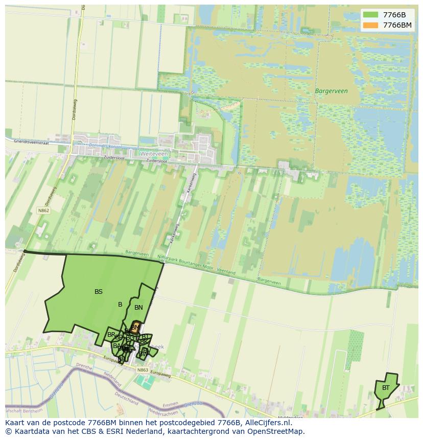 Afbeelding van het postcodegebied 7766 BM op de kaart.