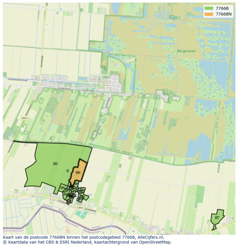 Afbeelding van het postcodegebied 7766 BN op de kaart.