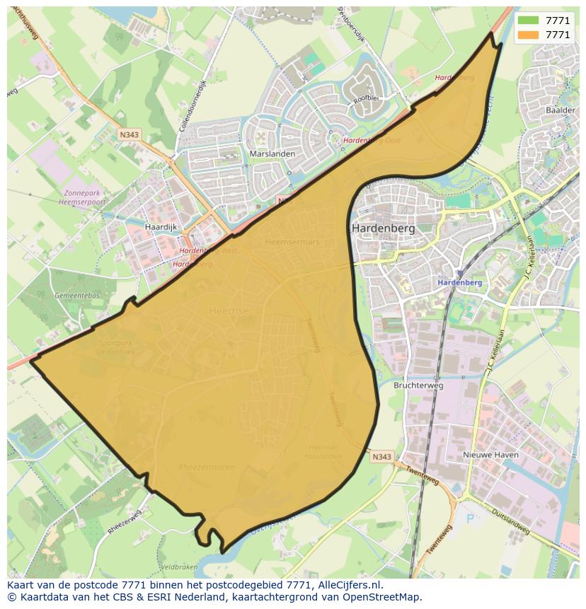 Afbeelding van het postcodegebied 7771 op de kaart.