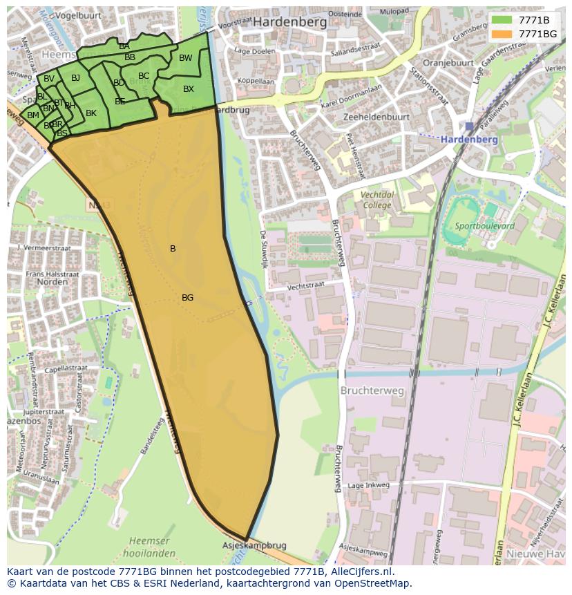 Afbeelding van het postcodegebied 7771 BG op de kaart.