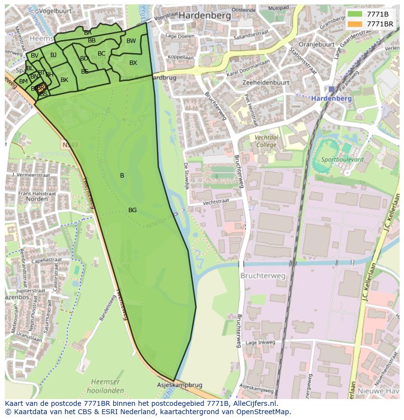 Afbeelding van het postcodegebied 7771 BR op de kaart.
