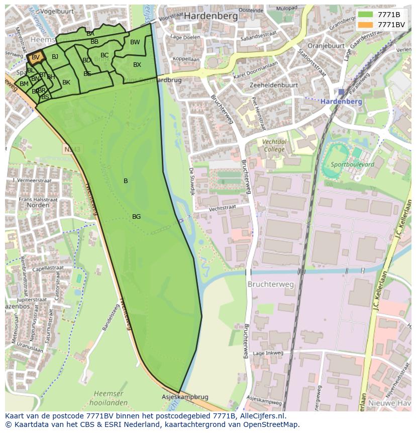 Afbeelding van het postcodegebied 7771 BV op de kaart.