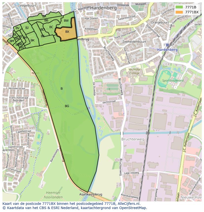 Afbeelding van het postcodegebied 7771 BX op de kaart.