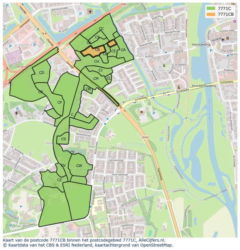 Afbeelding van het postcodegebied 7771 CB op de kaart.