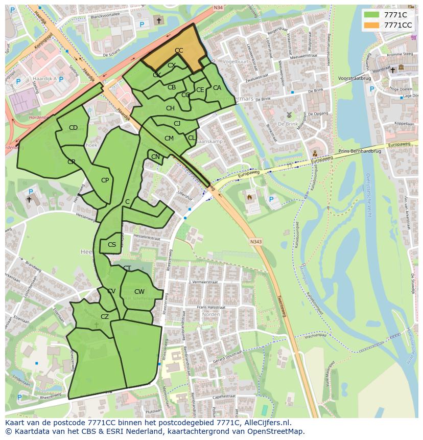 Afbeelding van het postcodegebied 7771 CC op de kaart.