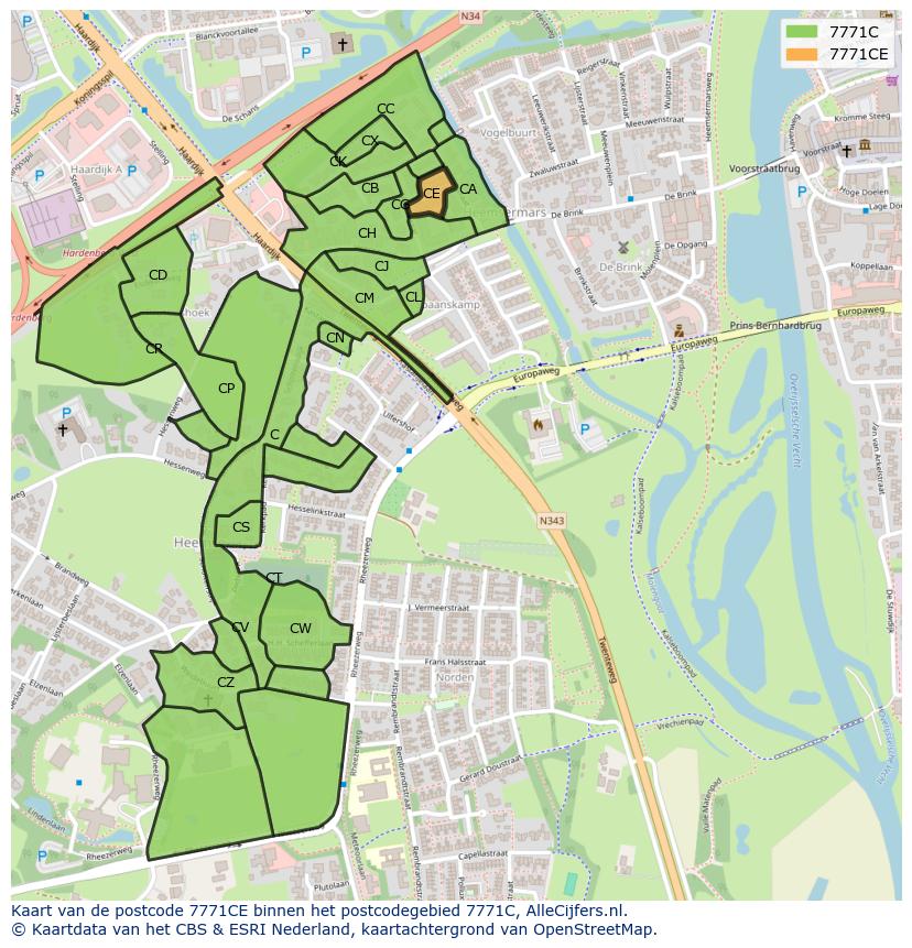Afbeelding van het postcodegebied 7771 CE op de kaart.