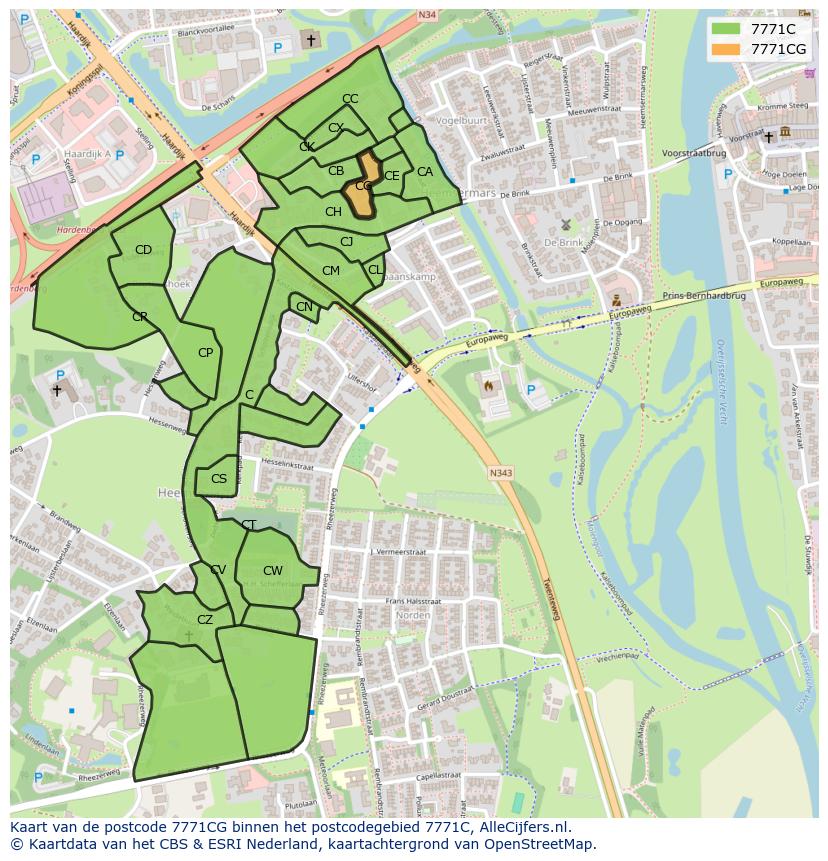 Afbeelding van het postcodegebied 7771 CG op de kaart.