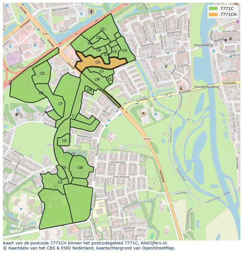Afbeelding van het postcodegebied 7771 CH op de kaart.