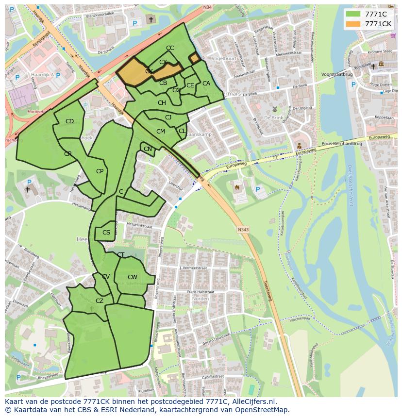 Afbeelding van het postcodegebied 7771 CK op de kaart.