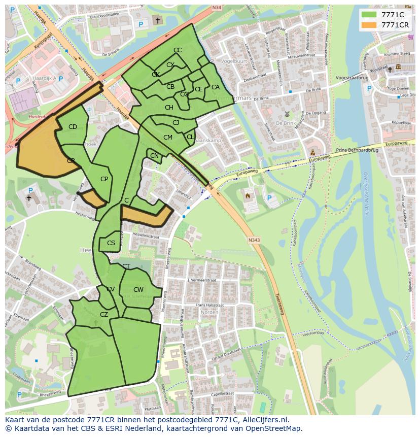 Afbeelding van het postcodegebied 7771 CR op de kaart.