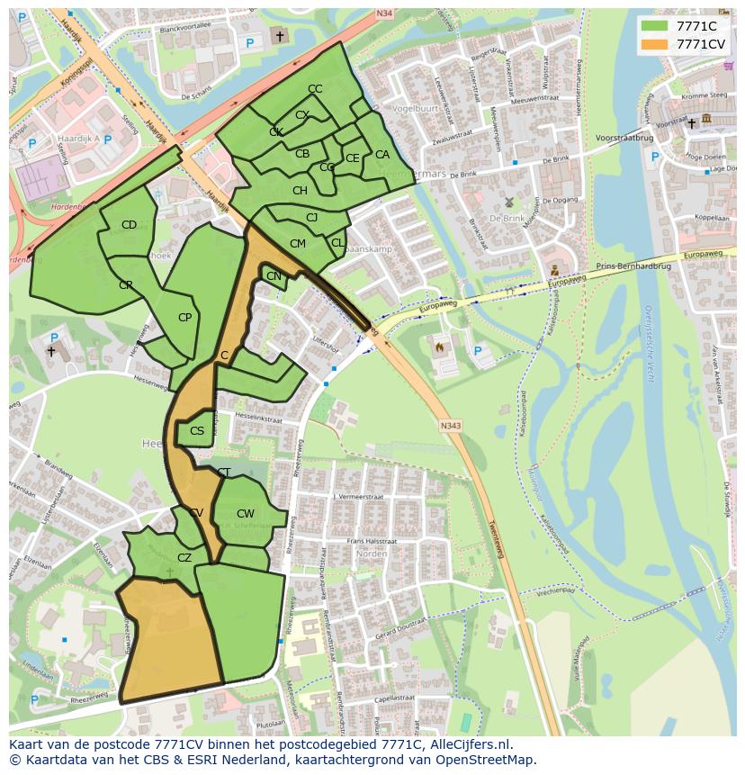 Afbeelding van het postcodegebied 7771 CV op de kaart.