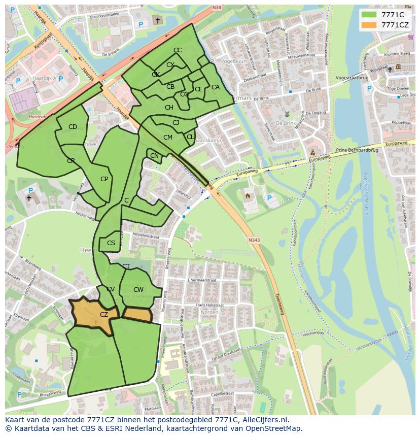Afbeelding van het postcodegebied 7771 CZ op de kaart.