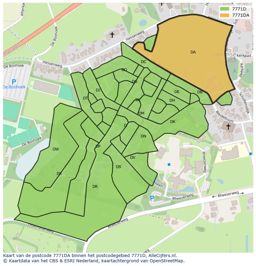 Afbeelding van het postcodegebied 7771 DA op de kaart.