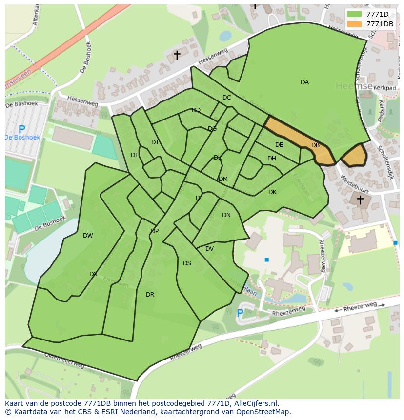 Afbeelding van het postcodegebied 7771 DB op de kaart.