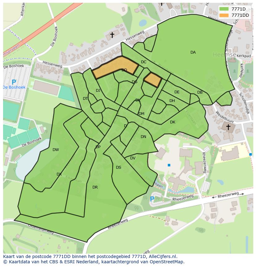 Afbeelding van het postcodegebied 7771 DD op de kaart.