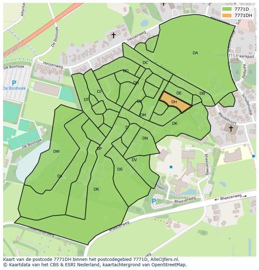 Afbeelding van het postcodegebied 7771 DH op de kaart.