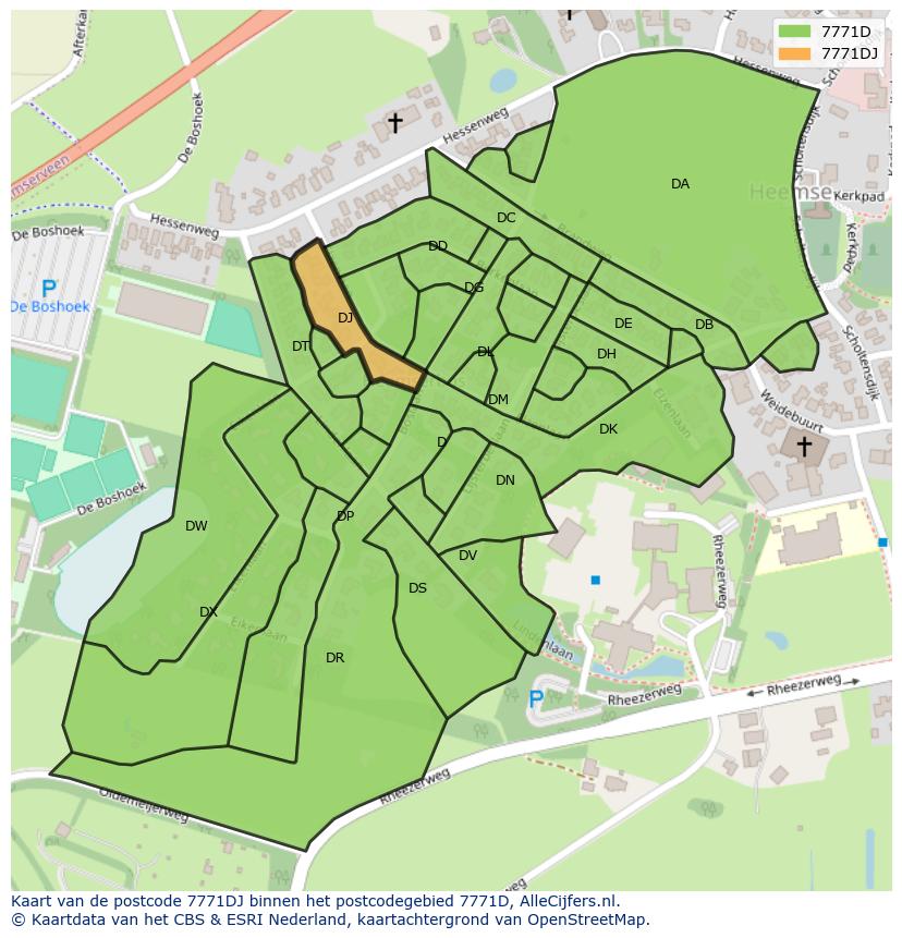 Afbeelding van het postcodegebied 7771 DJ op de kaart.