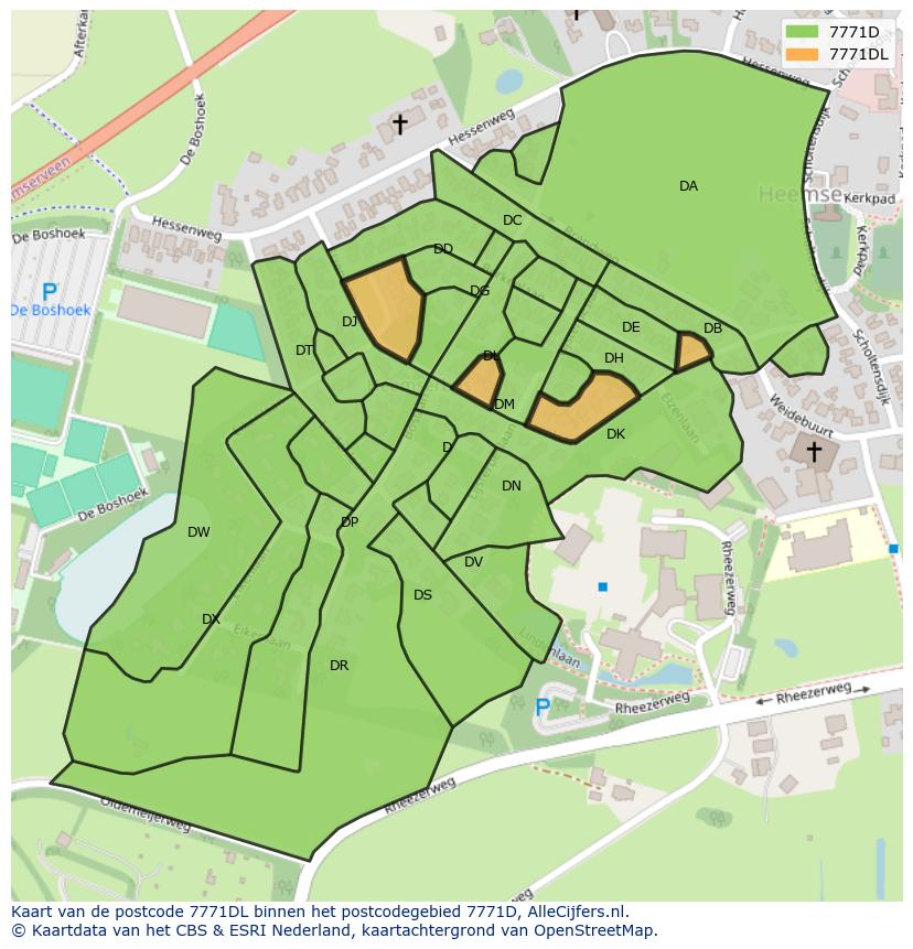 Afbeelding van het postcodegebied 7771 DL op de kaart.