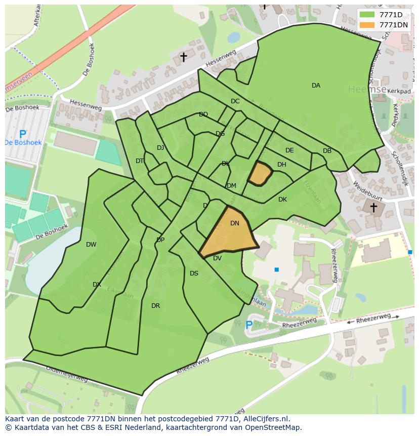 Afbeelding van het postcodegebied 7771 DN op de kaart.