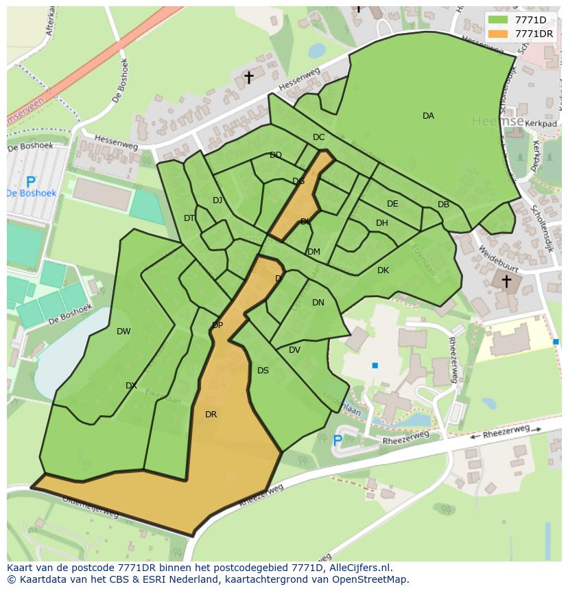 Afbeelding van het postcodegebied 7771 DR op de kaart.