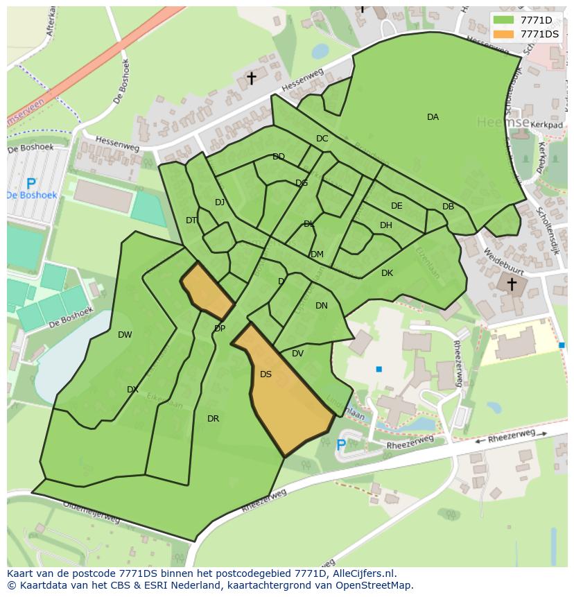 Afbeelding van het postcodegebied 7771 DS op de kaart.