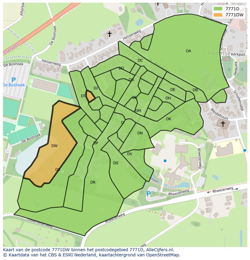Afbeelding van het postcodegebied 7771 DW op de kaart.