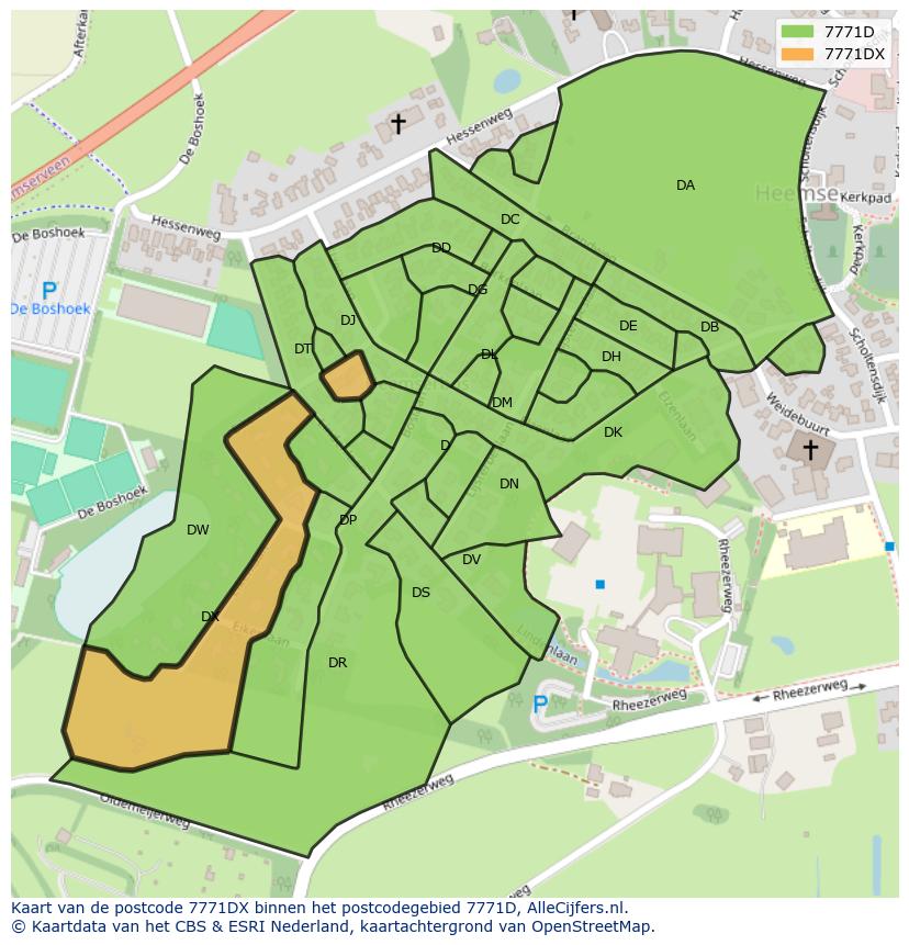 Afbeelding van het postcodegebied 7771 DX op de kaart.