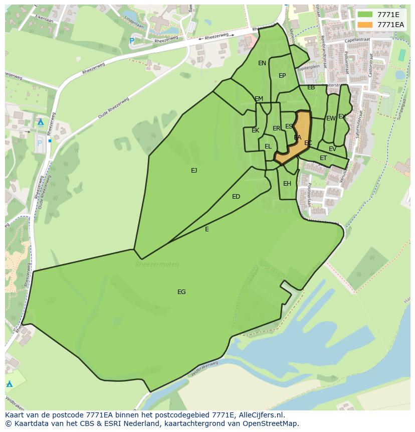 Afbeelding van het postcodegebied 7771 EA op de kaart.