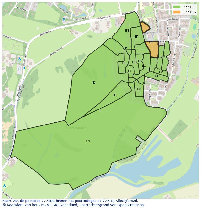 Afbeelding van het postcodegebied 7771 EB op de kaart.