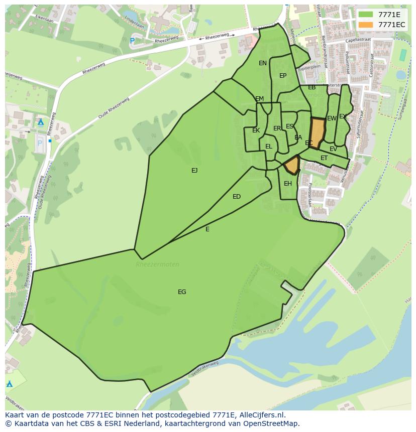 Afbeelding van het postcodegebied 7771 EC op de kaart.