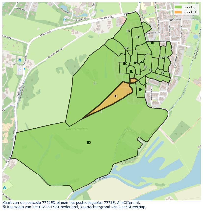 Afbeelding van het postcodegebied 7771 ED op de kaart.
