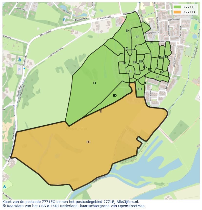 Afbeelding van het postcodegebied 7771 EG op de kaart.