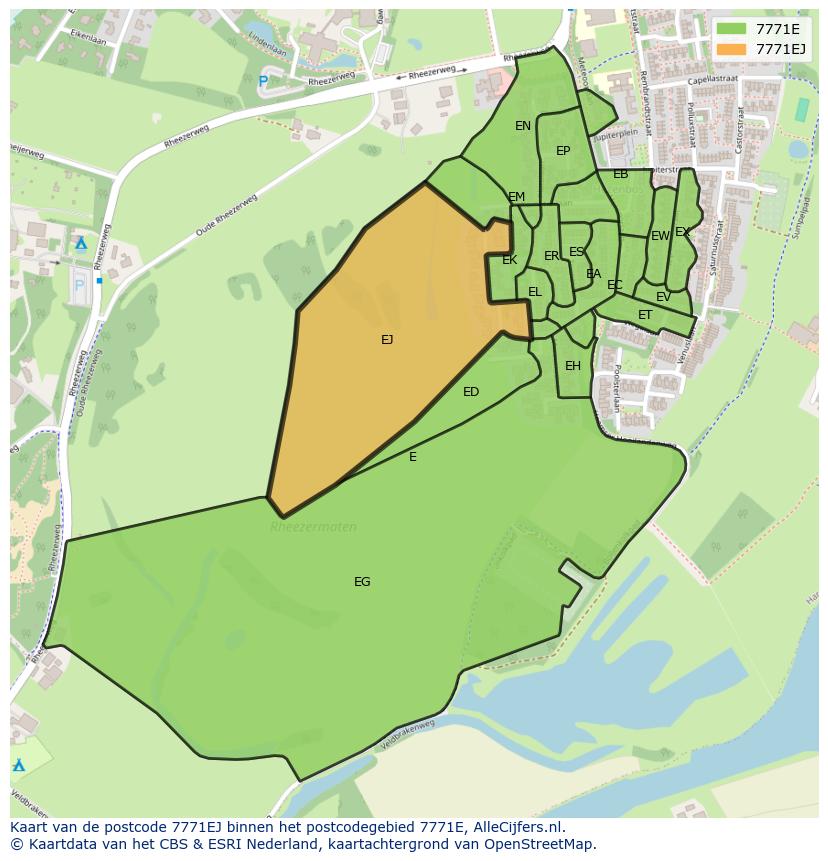 Afbeelding van het postcodegebied 7771 EJ op de kaart.