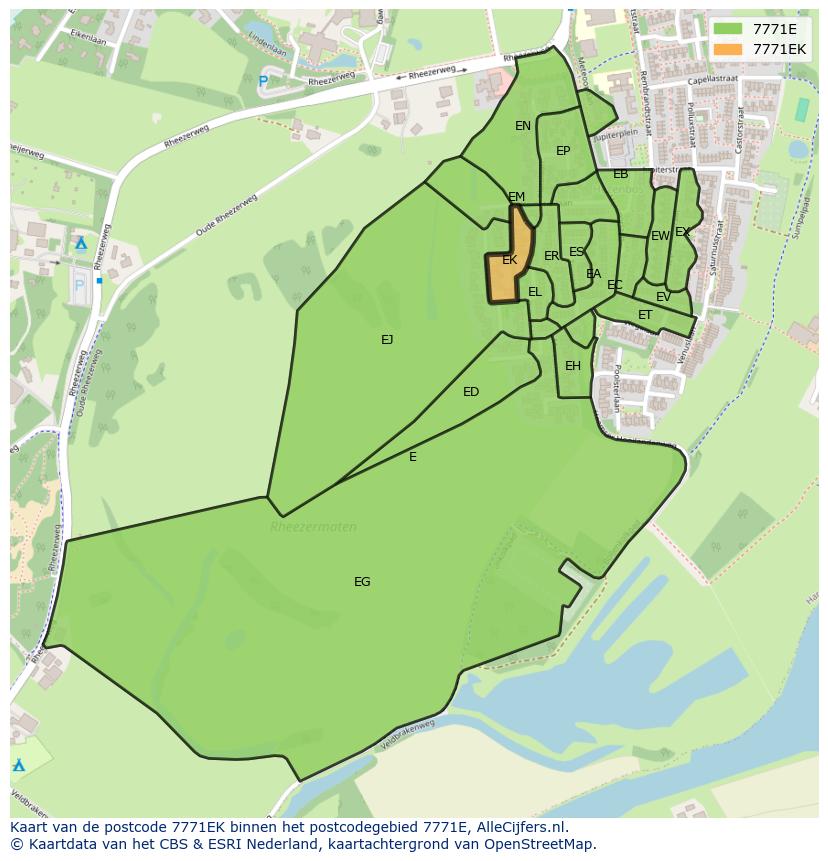 Afbeelding van het postcodegebied 7771 EK op de kaart.