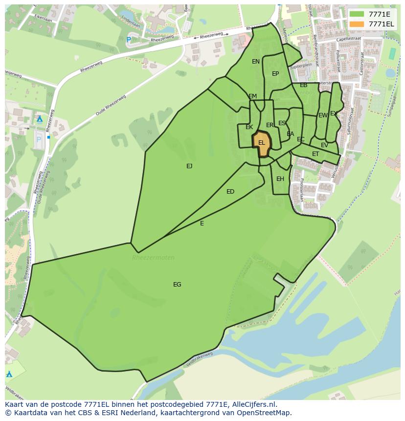 Afbeelding van het postcodegebied 7771 EL op de kaart.