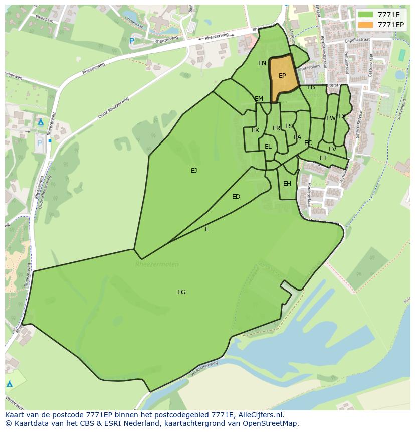 Afbeelding van het postcodegebied 7771 EP op de kaart.
