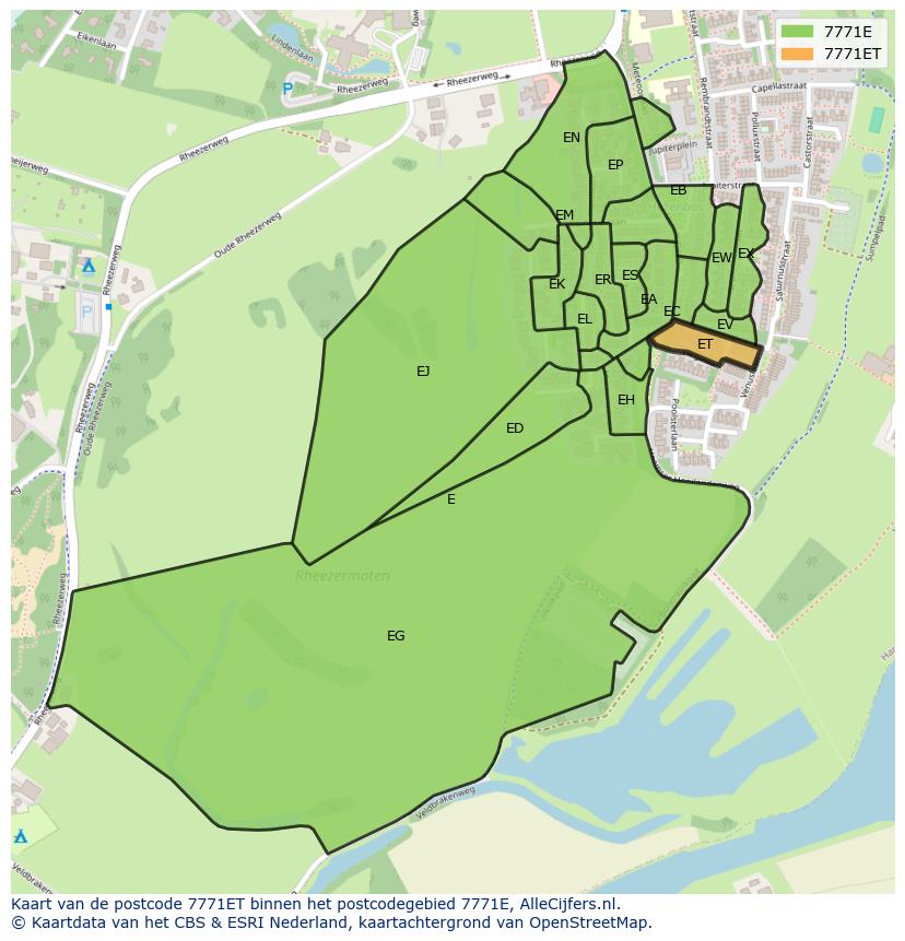 Afbeelding van het postcodegebied 7771 ET op de kaart.