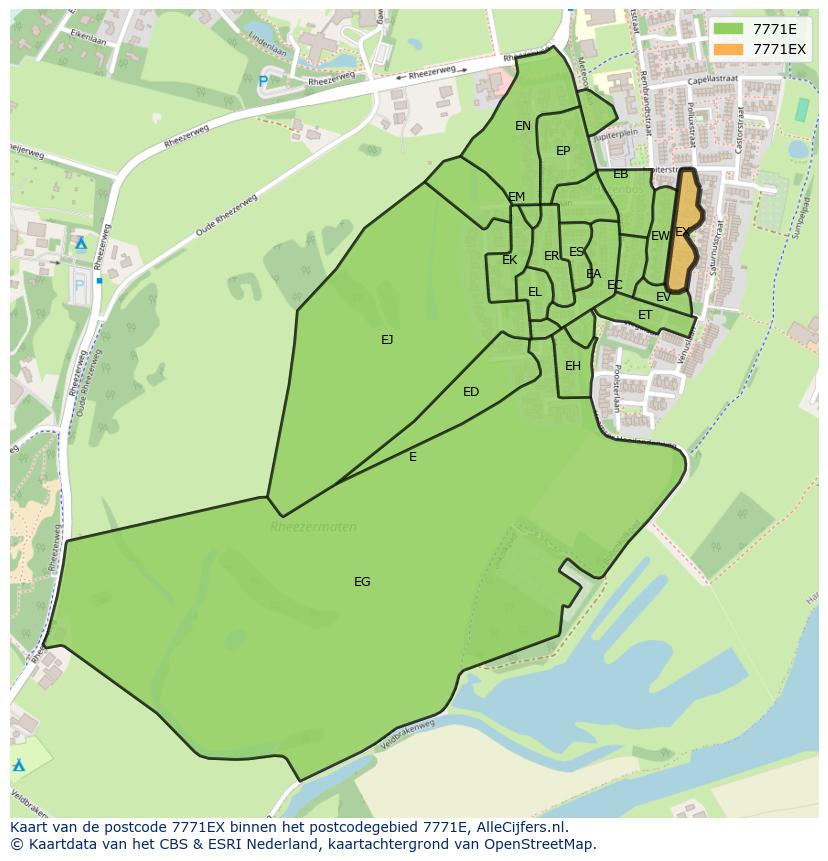 Afbeelding van het postcodegebied 7771 EX op de kaart.